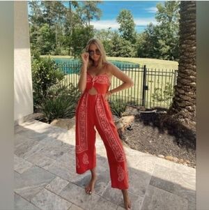 007 Free People Red Paisley Jumpsuit